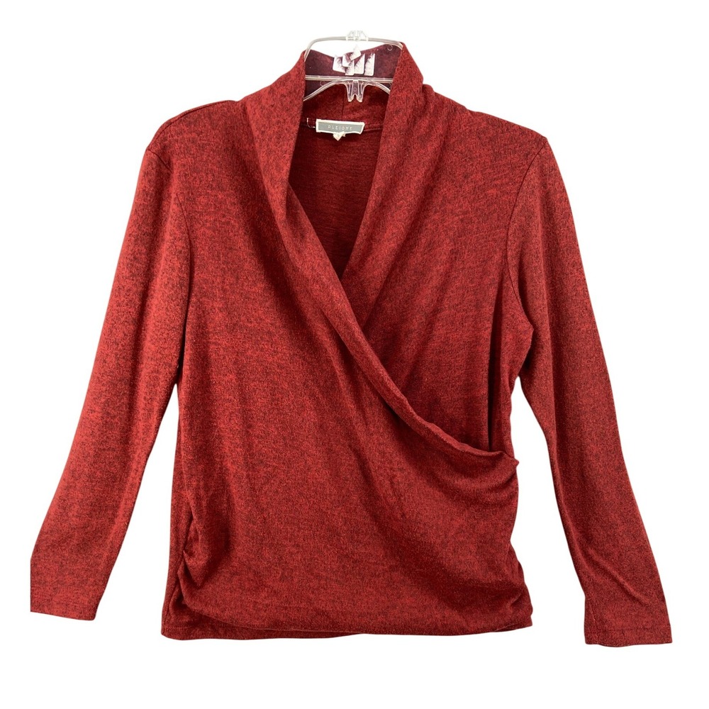PLEIONE Shirt Sz S Red Heathered Wrap Knit Top Long Sleeve Cowl Neck
